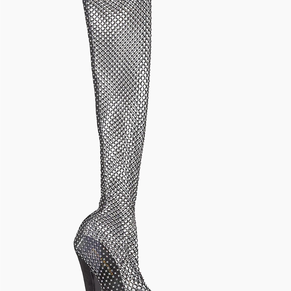 Saint Laurent Koller Crystal Rhinestone Sock Mesh Boots Size 37 - Picture 11 of 15